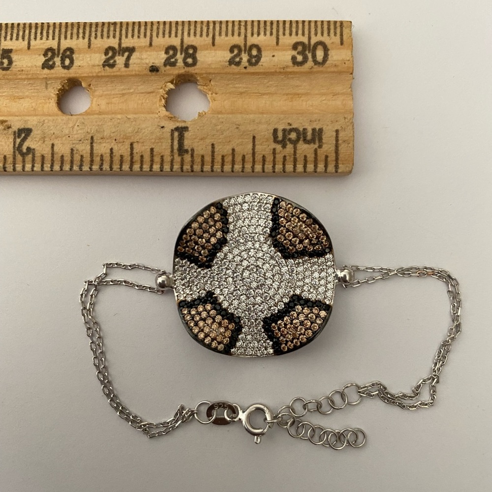 🐆925 Silver leopard bracelet champagne black tan clear cubic zirconia cz stones - Picture 3 of 3